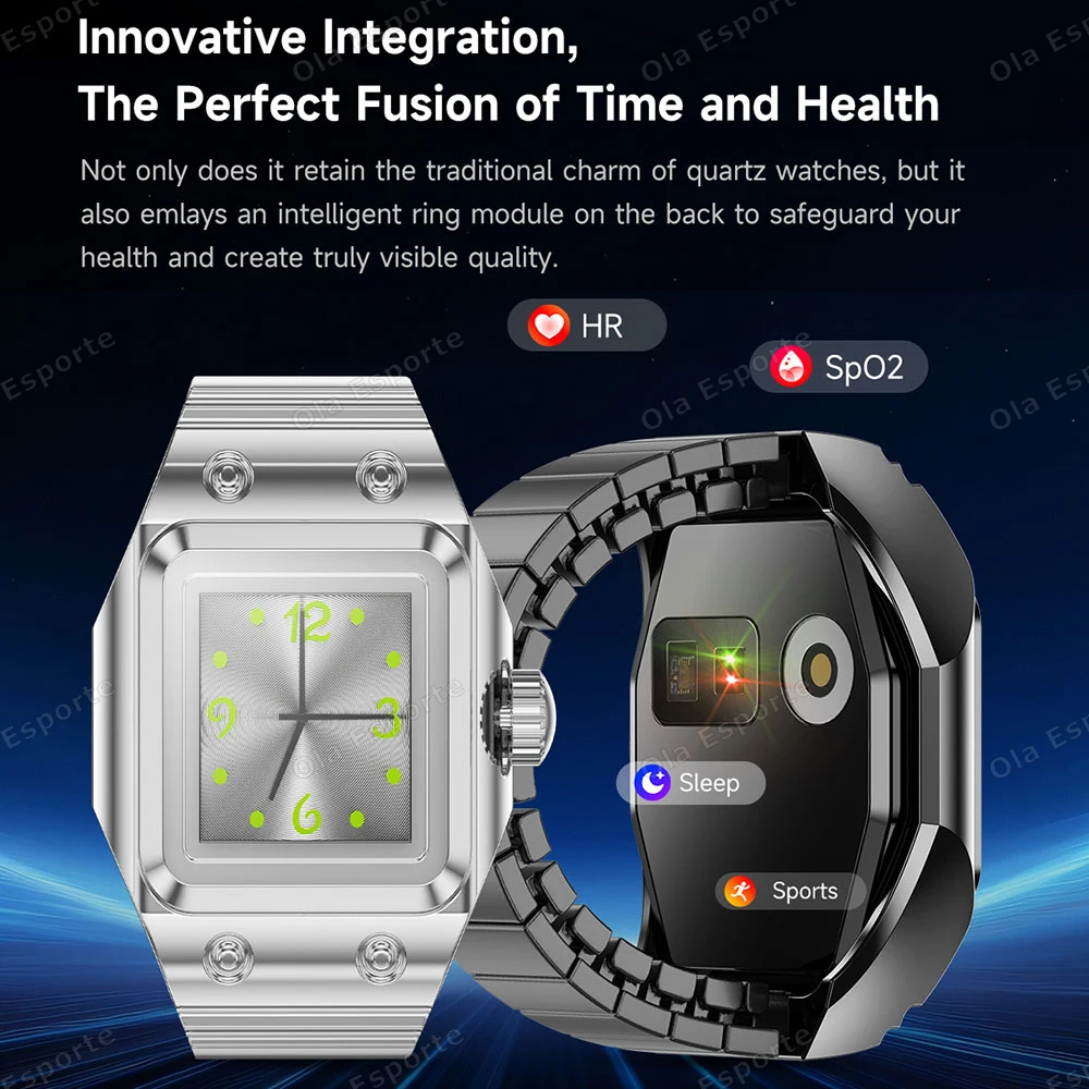 ساعة كوارتز جديدة + حلقة ذكية معدل ضربات القلب الأكسجين في الدم مراقبة النوم عرض الوقت/التعديل مقاوم للماء الرياضة smartring الرجال