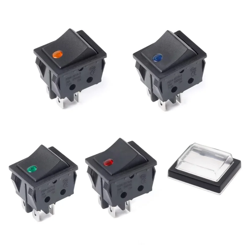 5pcs KCD4 Rocker Switch 4Pin 2Position ON-OFF Mini With light Cat-eye 220V LED Power Switchs Button AC Green Red Blue Yellow