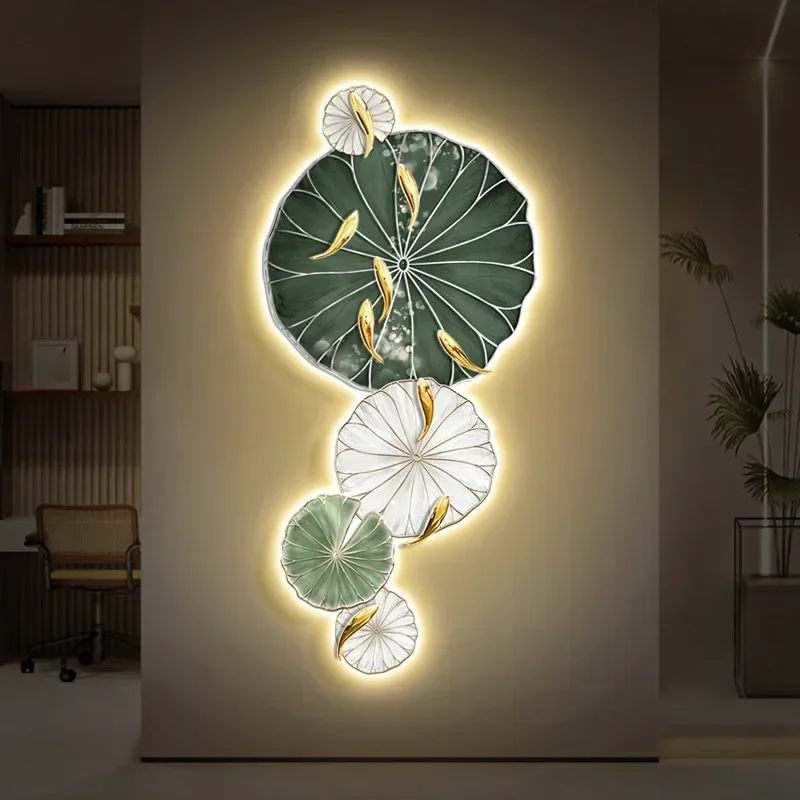 Holme enigma lamp painting, lotus flower nine fish picture LED atmosphere light new Chinese vertical