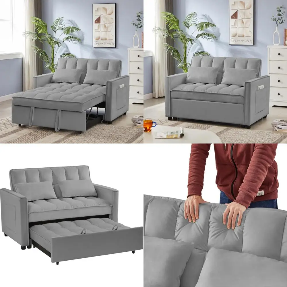 أريكة سرير قابلة للتحويل 53 مع مسند ظهر قابل للتعديل، كرسي، وسائد، تخزين جانبي - أثاث غرفة المعيشة الوظيفية الأنيقة #1