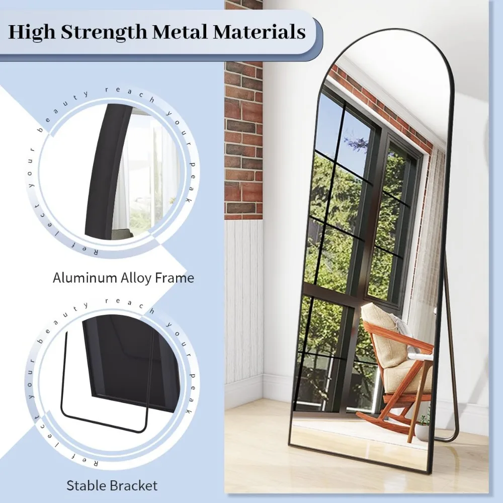 Full-Length Arched Top Floor Mirror with Stand for Wall or Leaning, 64x21 inches, Ideal for Home and Dressing Room