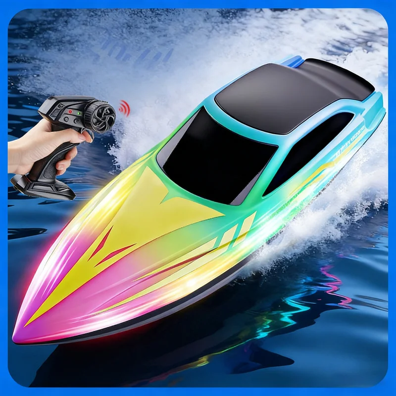 

Remote Control Speed Boat HJ825B 2.4G Wireless With Colorful Flowing LED Lights Summer Water Play Electric Toy Boat For Kids