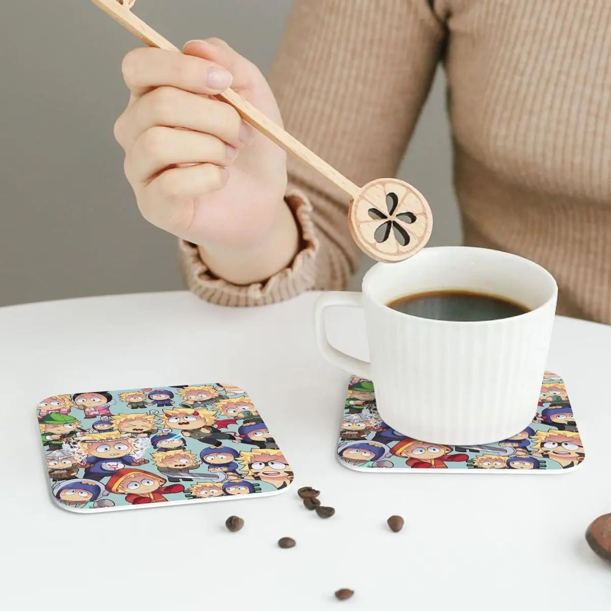 South Park- Tweek X Craig Collage Coasters PVC Leather Placemats Waterproof Coffee Mats for Home Kitchen Dining Pads Set of 6