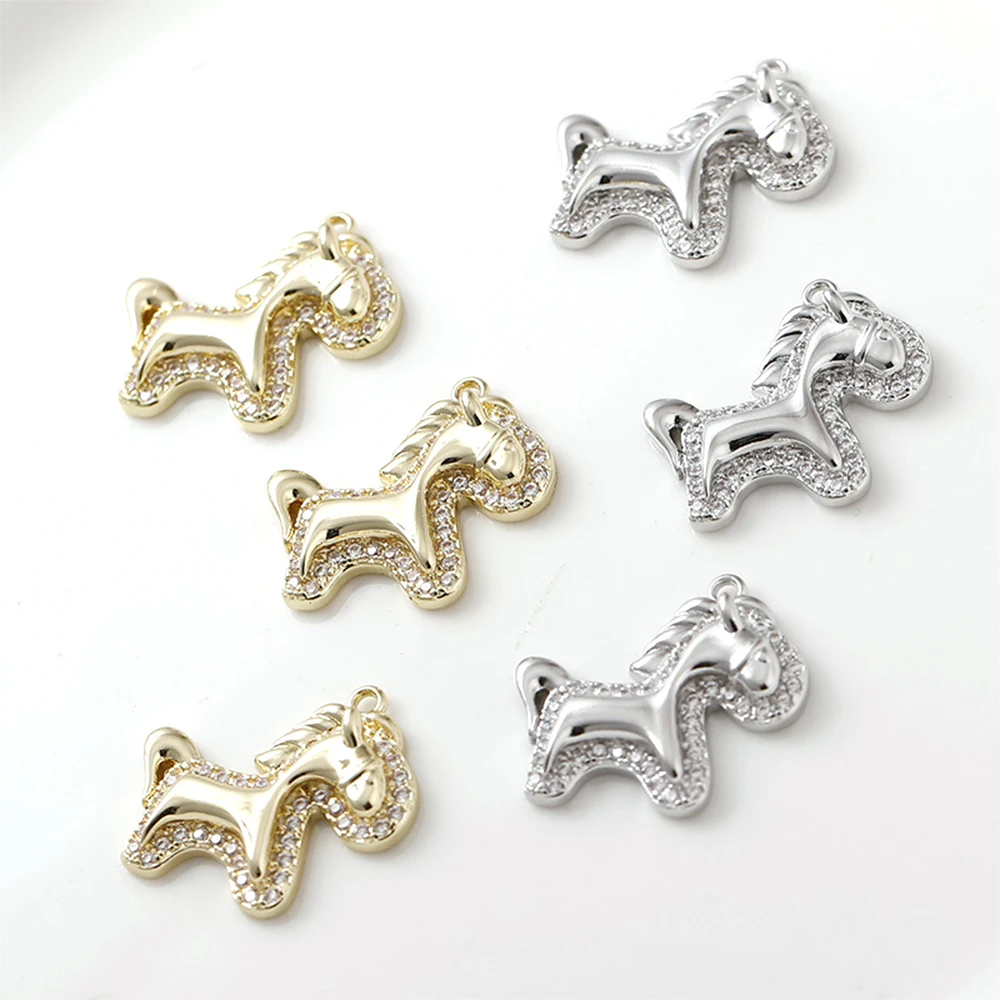 

2 шт. медные изделия с покрытием из 14-каратного золота и инкрустацией цирконами, подвеска в виде пони, материалы для изготовления ювелирных изделий, ожерелий, браслетов, аксессуары