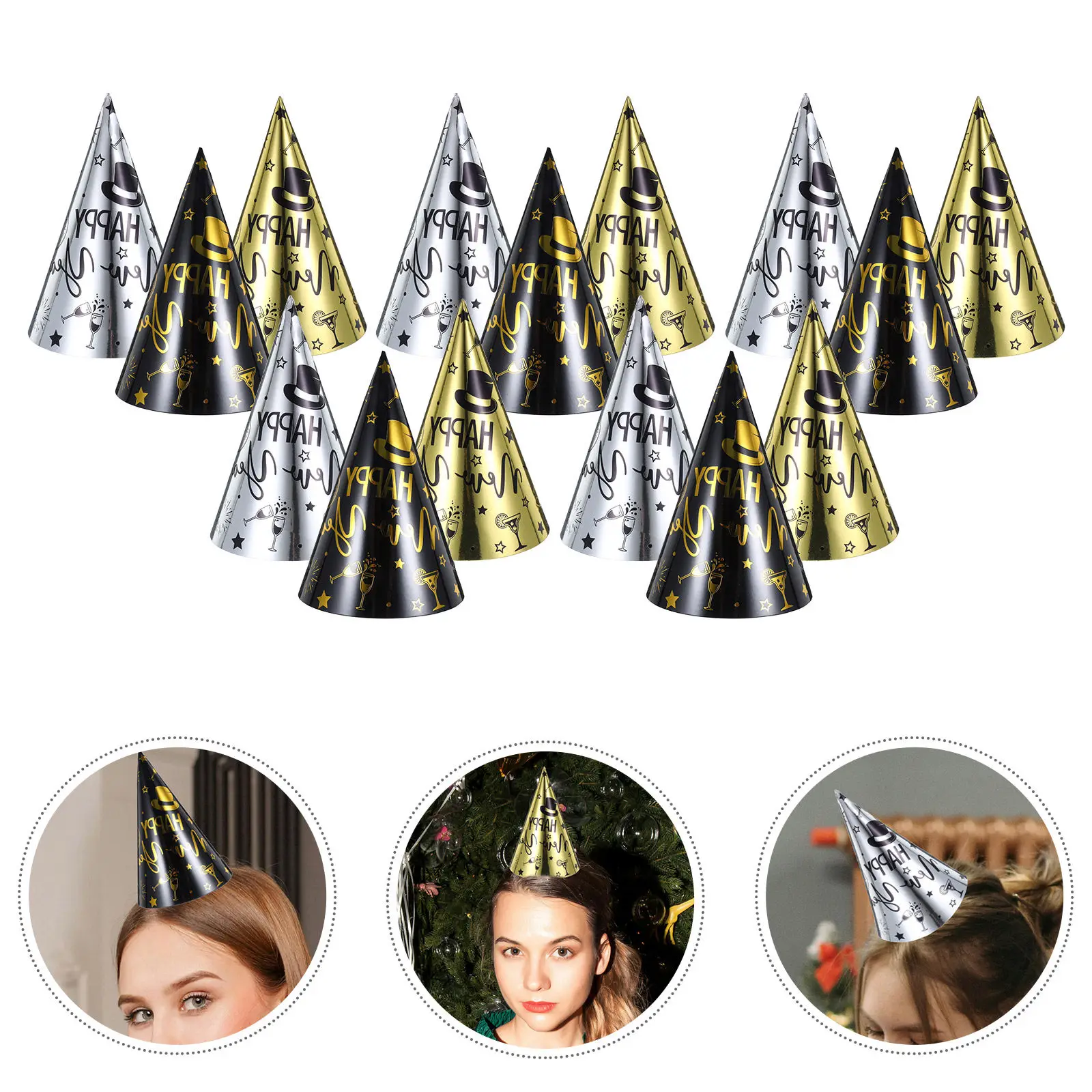 

30Pcs New Year Party Hats Happy New Year Cone Hats for All Ages Festive Nye Party Supplies 2025 Photo Props Novelty Headwear