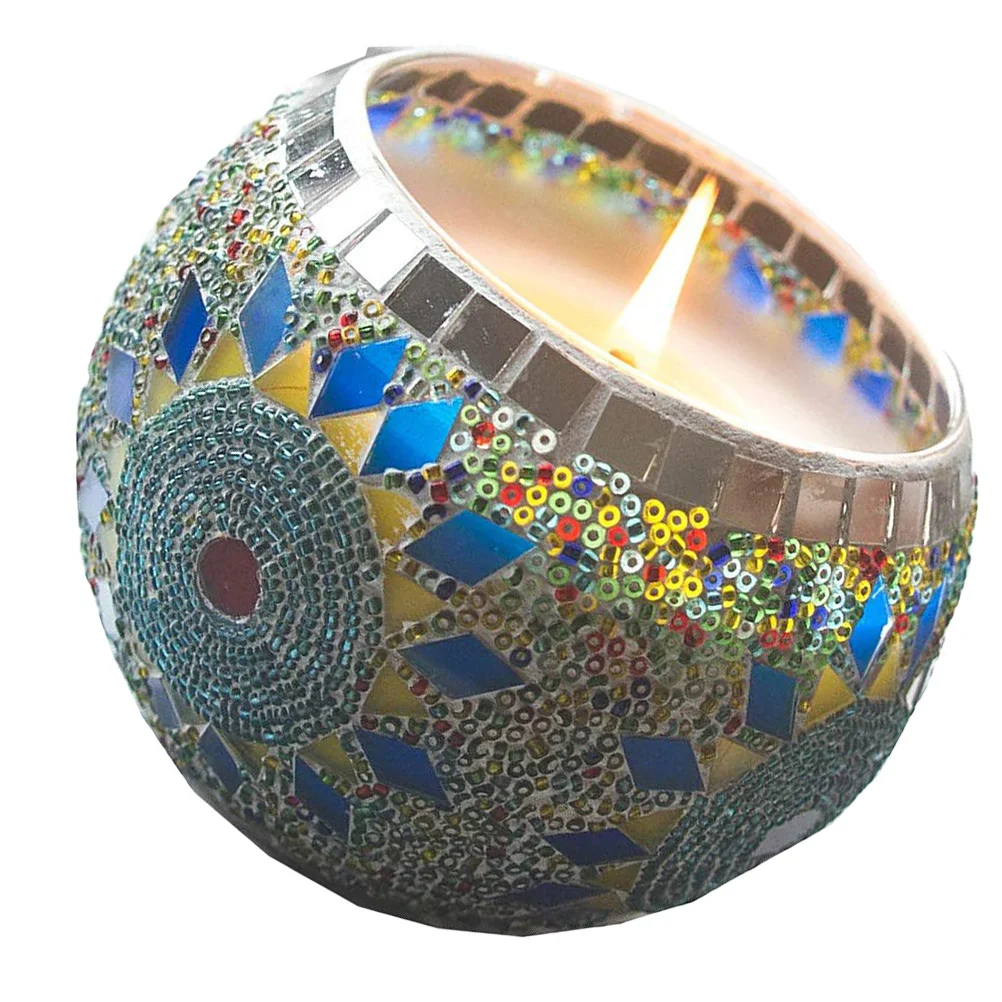 

Handmade Glass Holder Colorful Mosaic Sunflower Pattern Tea Light Stand Elegant Wedding Home Decor Tea Light Holder