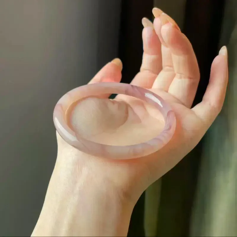 Natural Light Pink Chalcedony Bangle Ice Clear Graceful Beauty Bracelet Non-Fading for Women Casual Wear