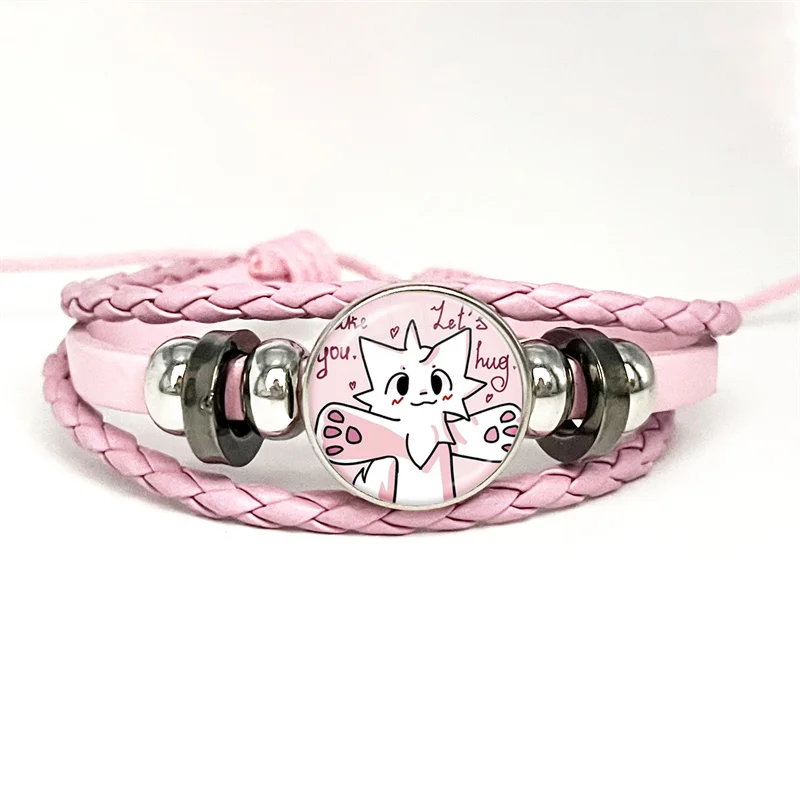 جديد Boykisser القط ميمي الوردي الأساور الجلدية Kawaii متعة الوردي سخيفة القطط مضحك متعدد الطبقات مضفر سوار أساور مجوهرات هدية
