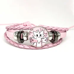New Boykisser Cat Meme Pink Leather Bracelets Kawaii Fun Pink Silly Cats Funny Multilayer Braided Bracelet Bangles Jewelry Gift