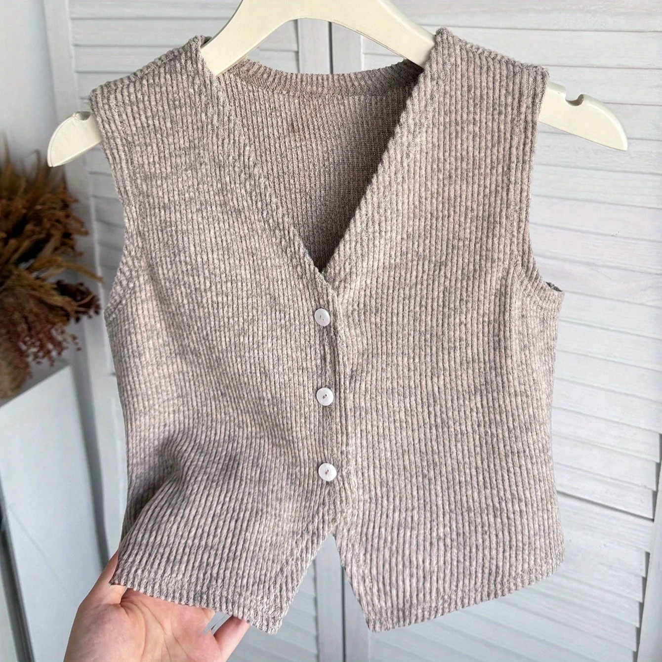 سترة Tween Girl كاجوال متماسكة مضلعة باللون الكاكي الصلب #1