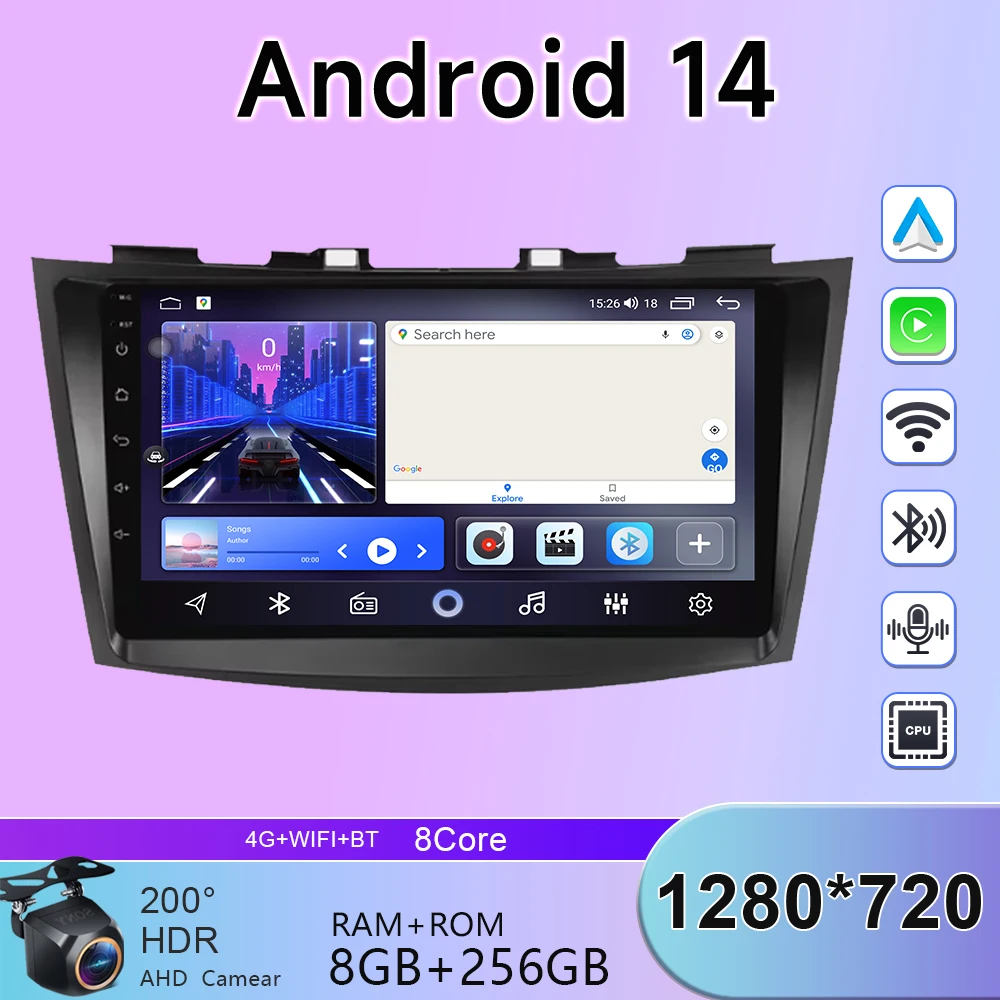 

BT For Suzuki Swift 2011-2015 Android 14 Car Multimedia Stereo Carplay Radio QLED Player GPS Navigation Carplay Auto HDR No 2din
