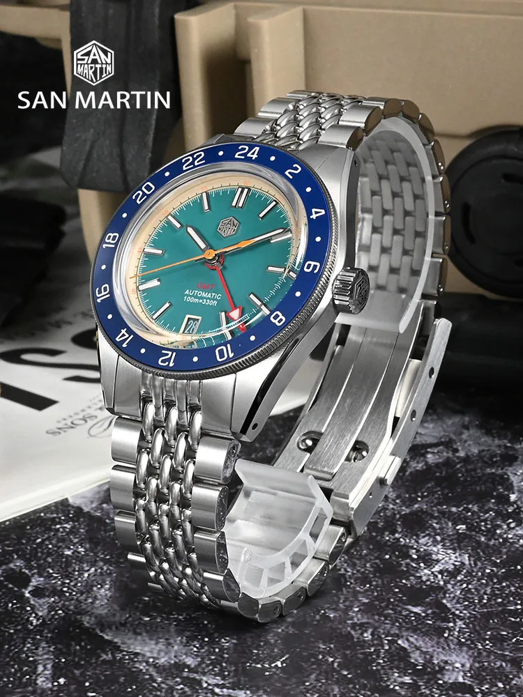 San Martin oryginalny Design moda GMT 39.5mm męski zegarek sportowy japonia NH34 automatyczny mechaniczny wodoodporny 100m SN0116 Reloj