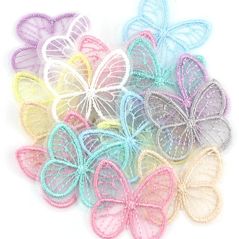 48Pcs 3.5*4.5cm Embroidered Mesh Butterfly For DIY Headwear Hairpin Decor Clothes Hat Shoes Patches Accessories