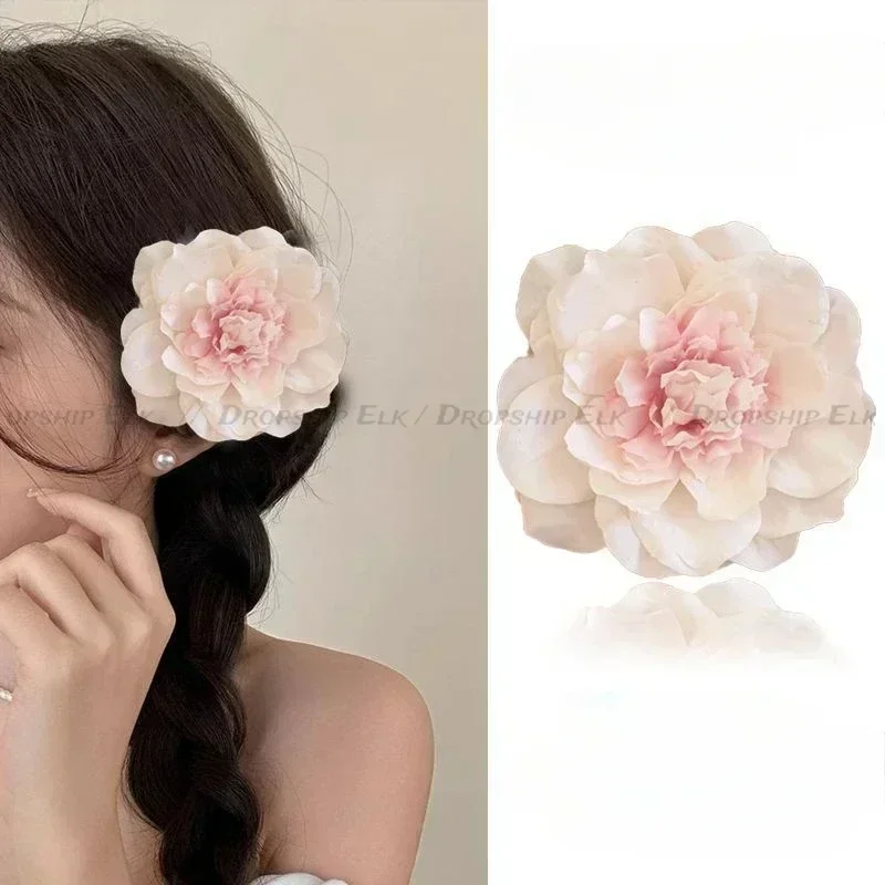 Forcina a fiore grande per donna Accessorio per capelli per ragazza dolce copricapo per fermaglio per capelli con fiore simulato per festa di nozze da sposa, damigella d'onore