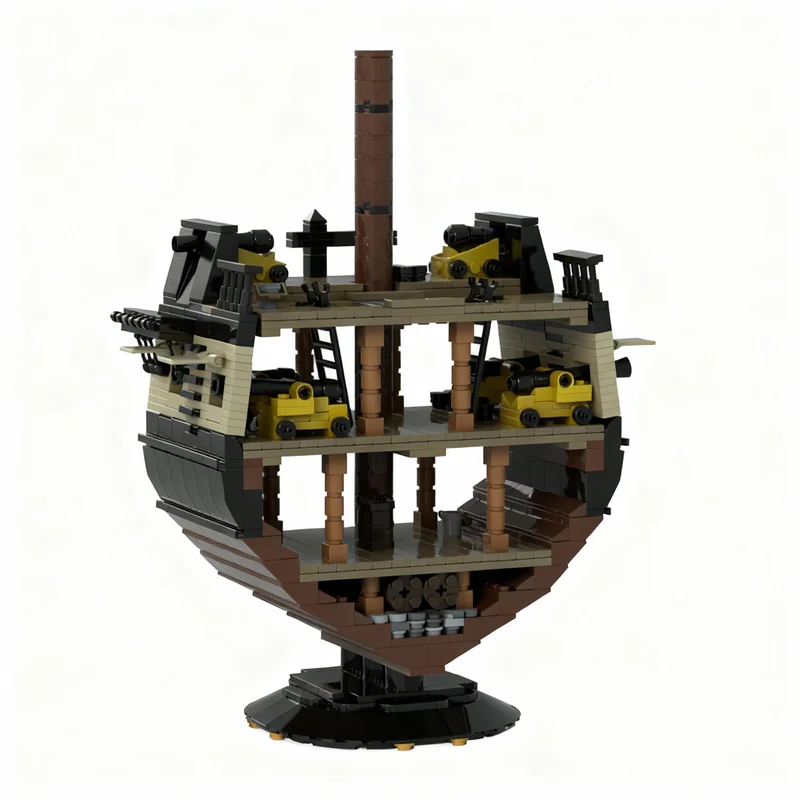 1012pcs MOC 18th Century Napoleonic Frigate Cross-section Display Pirates Model Building Blocks Christmas Gift Idea Collection