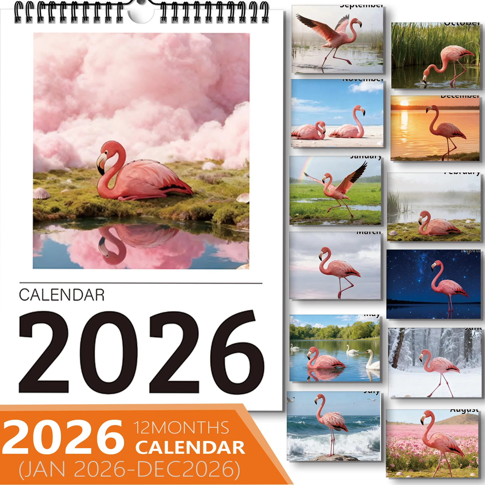 ปฏิทินนกฟลามิงโก้ที่หรูหรา 1 ชิ้น เหมาะสำหรับตกแต่งห้องทำงานที่บ้าน เหมาะสำหรับคนรักธรรมชาติและนก ของขวัญปีใหม่ที่สมบูรณ์แบบ