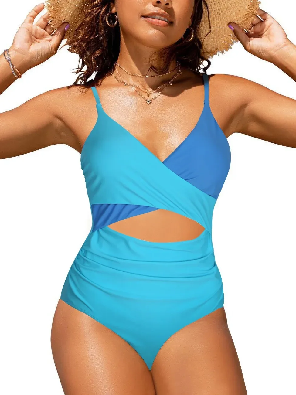 

New One-piece Sexy Bikini 2025 Women's Solid Stitching Swimsuit Cross Gather Swimsuit Tight Summer Sling Swimsuit Brazilian Wear