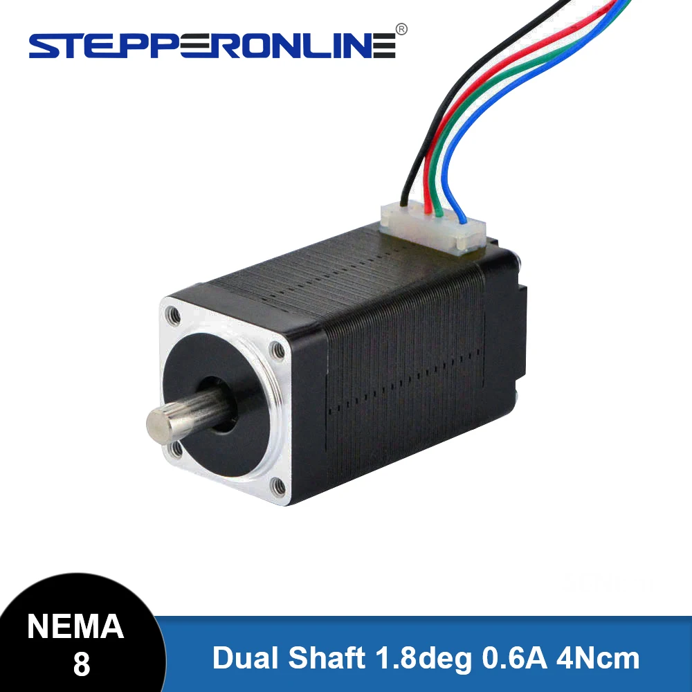 

STEPPERONLINE Dual Shaft Mini Nema 8 Stepper Motor 38mm 1.8deg Bipolar 0.6A 4Ncm 4-wire Nema8 Step Motor for DIY CNC 3D Printer