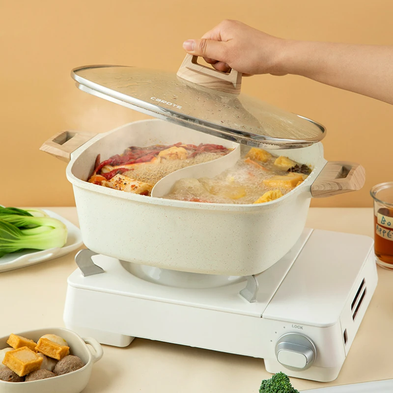 Medical Stone Non-stick Mandarin Pot Kitchen Heightened-deepen Hot Pots with Lid Large Capacity Induction Cooker Special Hotpot