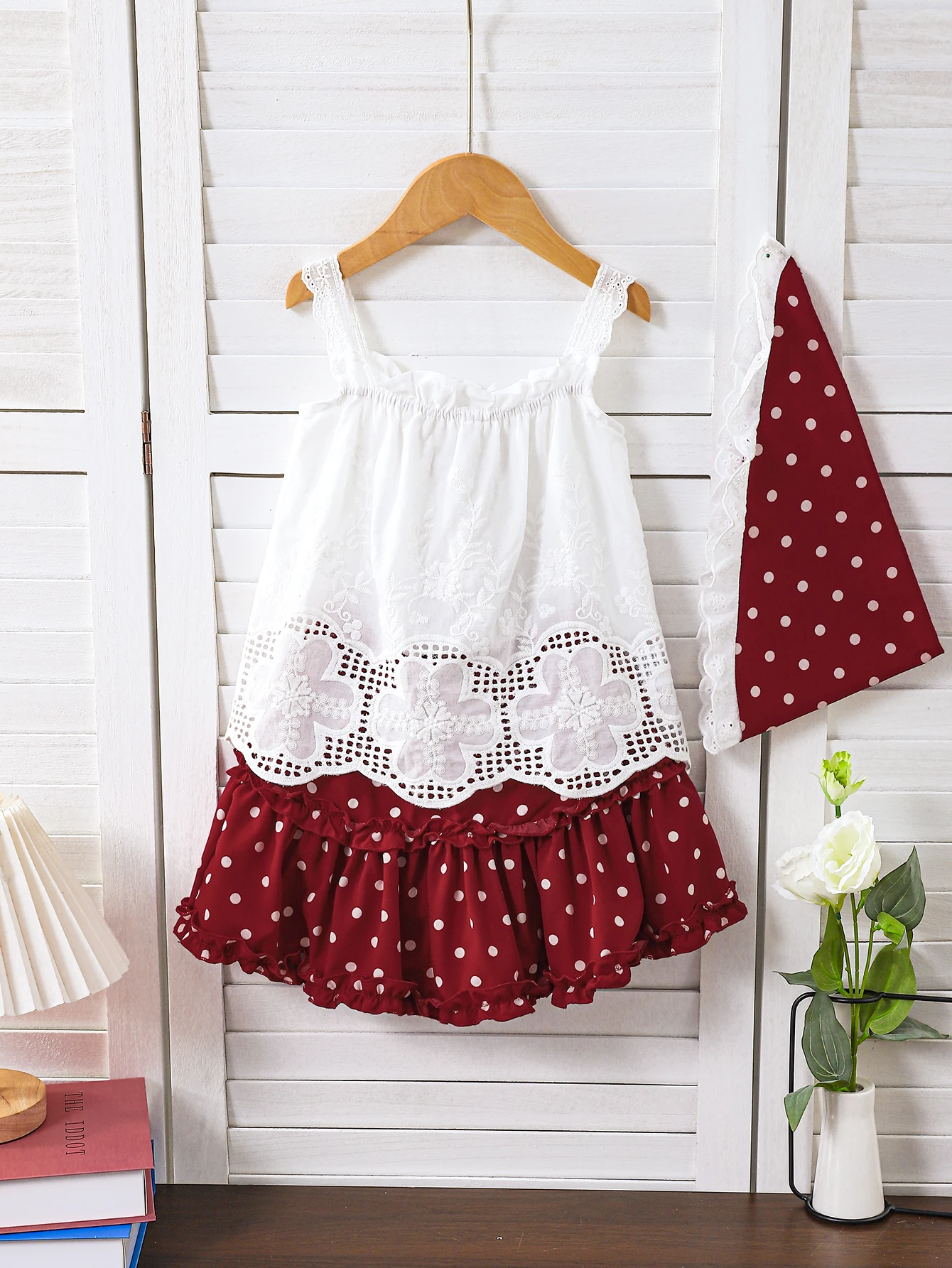 

Girls White Polka Dot Lace Trim Halter Dress Summer Outfit with Skirt Flirty Little Girls Clothing Ages