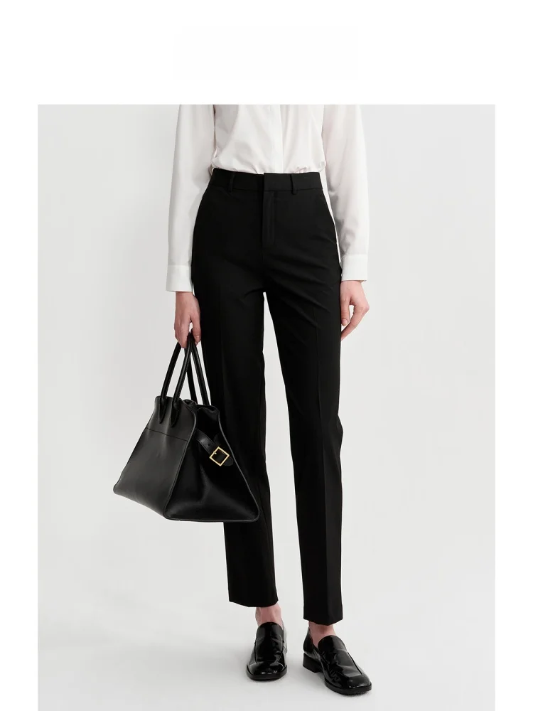 

Black Formal Straight Leg Trousers for Women High Waist Zipper Closure Polyester Blend Professional Interview Suit Pants
