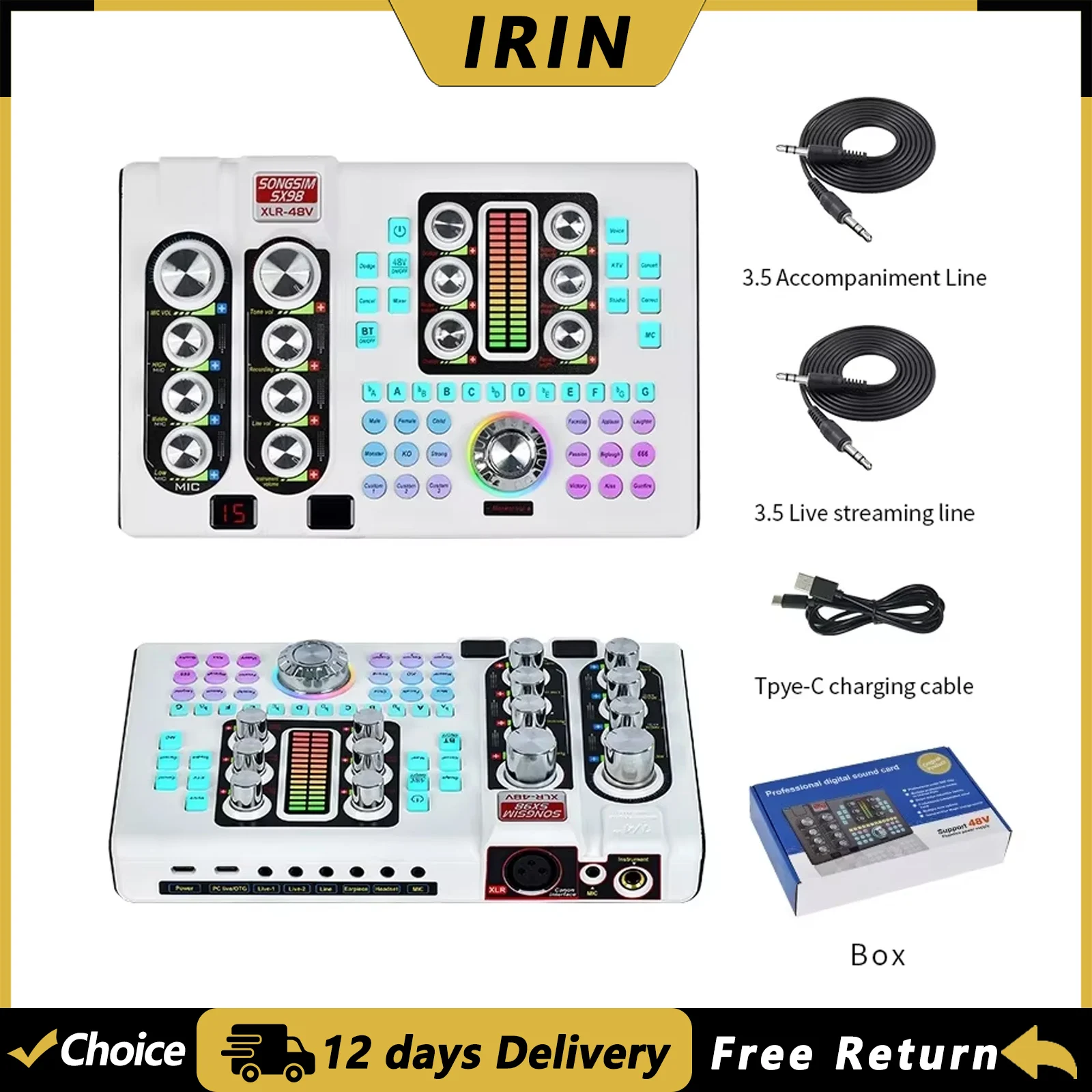 SX98 Sound Card Audio Mixer Live Streaming E-commerce Recording Digital Sound Card Phone Computer Set Multiple Sound Effects