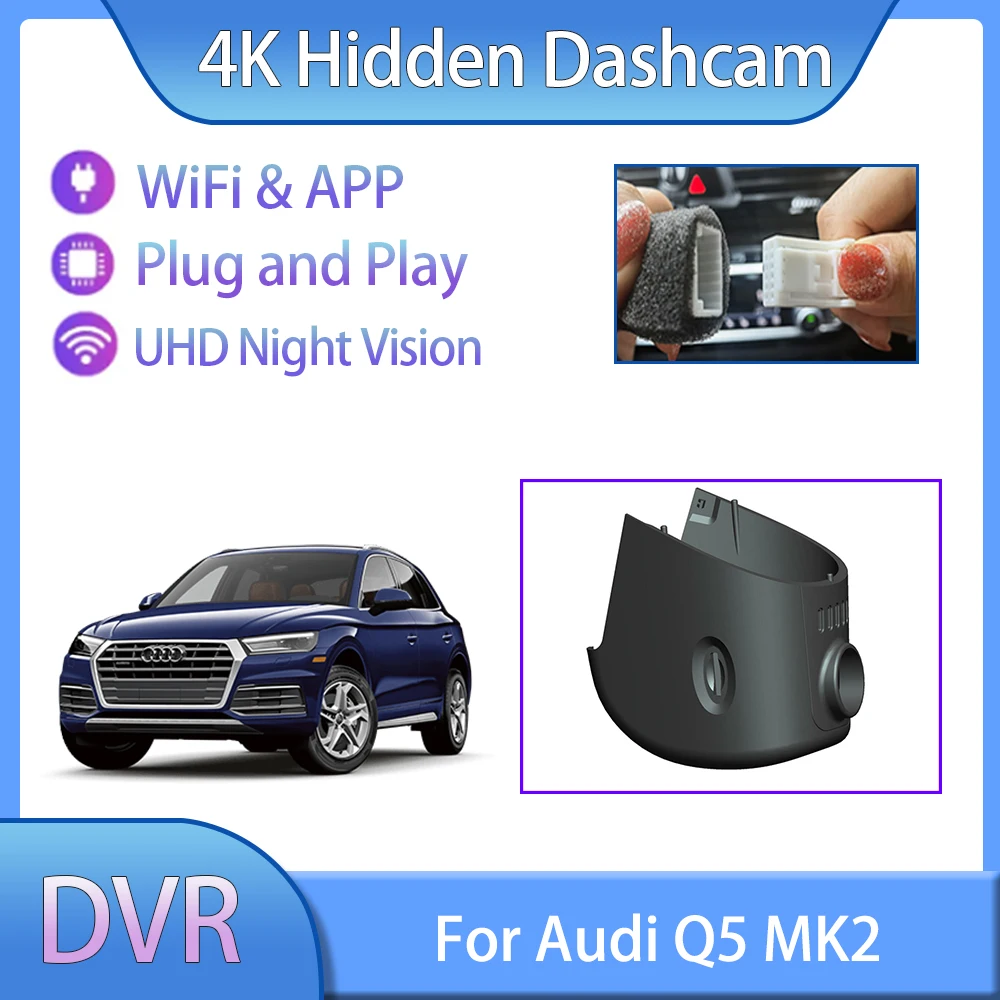 For Audi Q5 MK2 80A 2018~2024 Night Vision Hidden WiFi Car Driving Recorder  UHD DVR Front And Rear Lens Accessories Play Auto