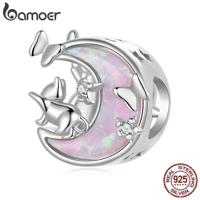 

Новинка 2024, подвеска для браслета, Серебряный Опал, луна, кот