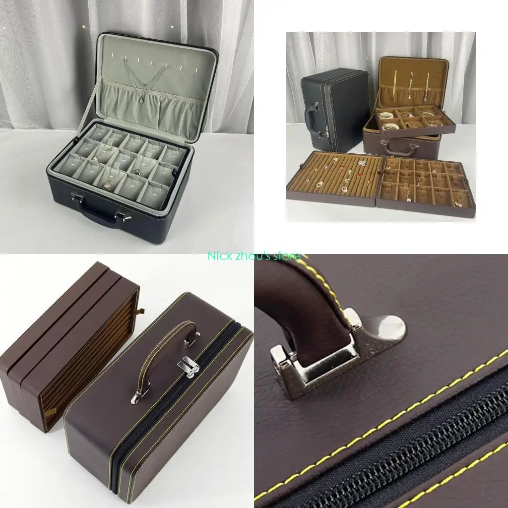 

E15E Multipurpose Leather Treasure Box for Jewelry Drawers Crafted Supplies with a Unique Clovers Pattern Designs Home Use