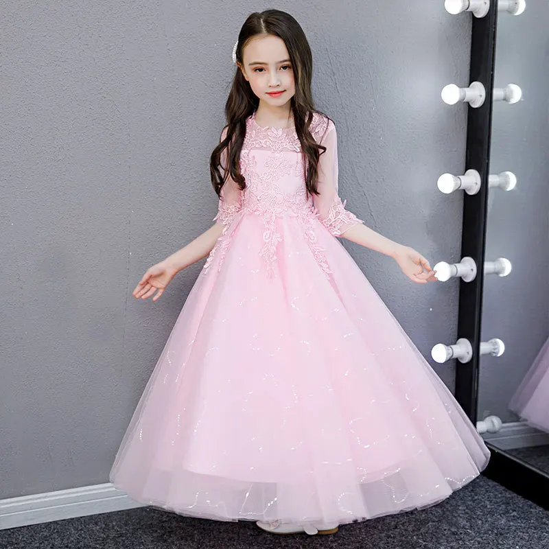 Elegant Briesdesmaid Girls Princess Puffy Dress for Kids Gauze Performance Costume Flower Girl Wedding Prom Party Pageant Gowns