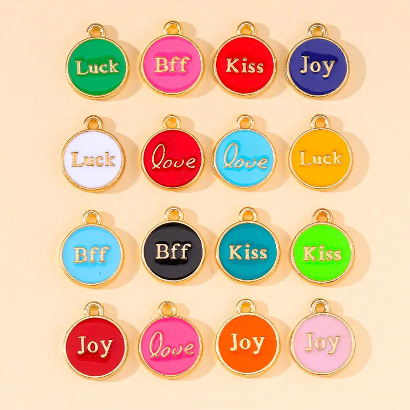 Mixed 20Pcs Multicolor Enamel Love Bff KISS Letter Charms For Jewelry Making DIY Bracelet Earrings Pendant Accessories Wholesale