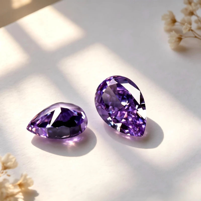Kubischer Zirkonia Birnenform Künstlicher Zirkon Lila Farbe 5A+ Qualität CZ 4K-Schliff Crushed Ice Cut Hochkarätiger Diamant – Detail 2