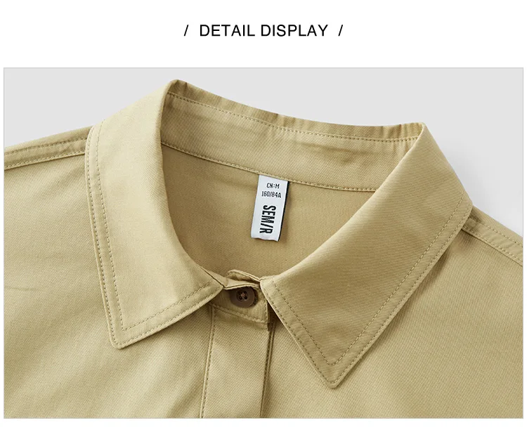 Semir Damen Hemdkleid mit Kragen aus Baumwolle, Schlitz, Midi-Länge, Gürtel, schmal geschnitten, Vintage Urban Workwear 2026 Sommer Mode Büro-Oberteil – Detail 10