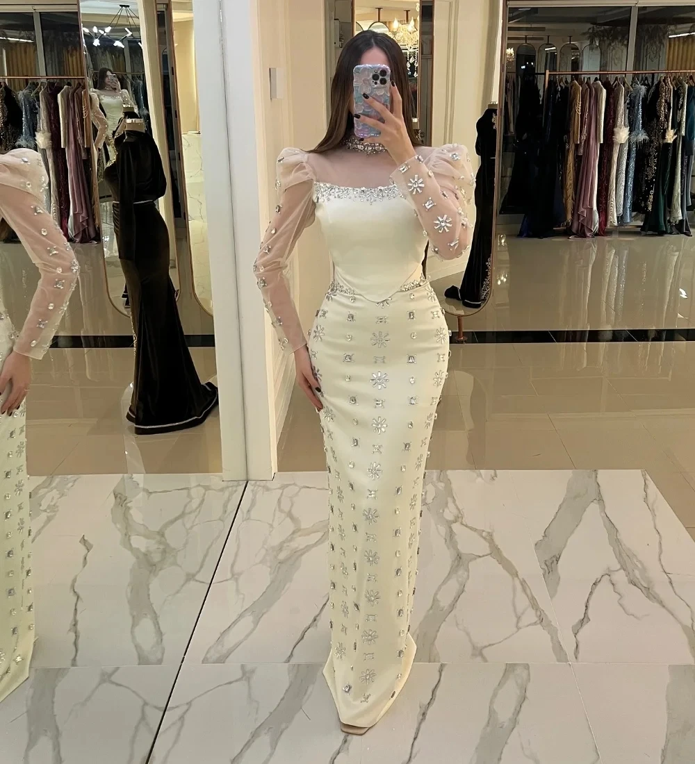 

Beaded Party Long Sleeves 2026 Evening Dresses Pastrol Unisex Jersey Retro Dubai Saudi Arabic Prom Customized