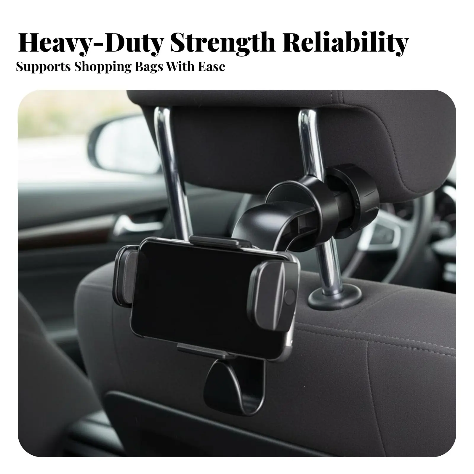 2-in-1 Car Hook Phone Mount 360° Rotation 2-in-1 Car Headrest Hook Rear Seat Phone Amusement Stand Anti-Slip for Travel