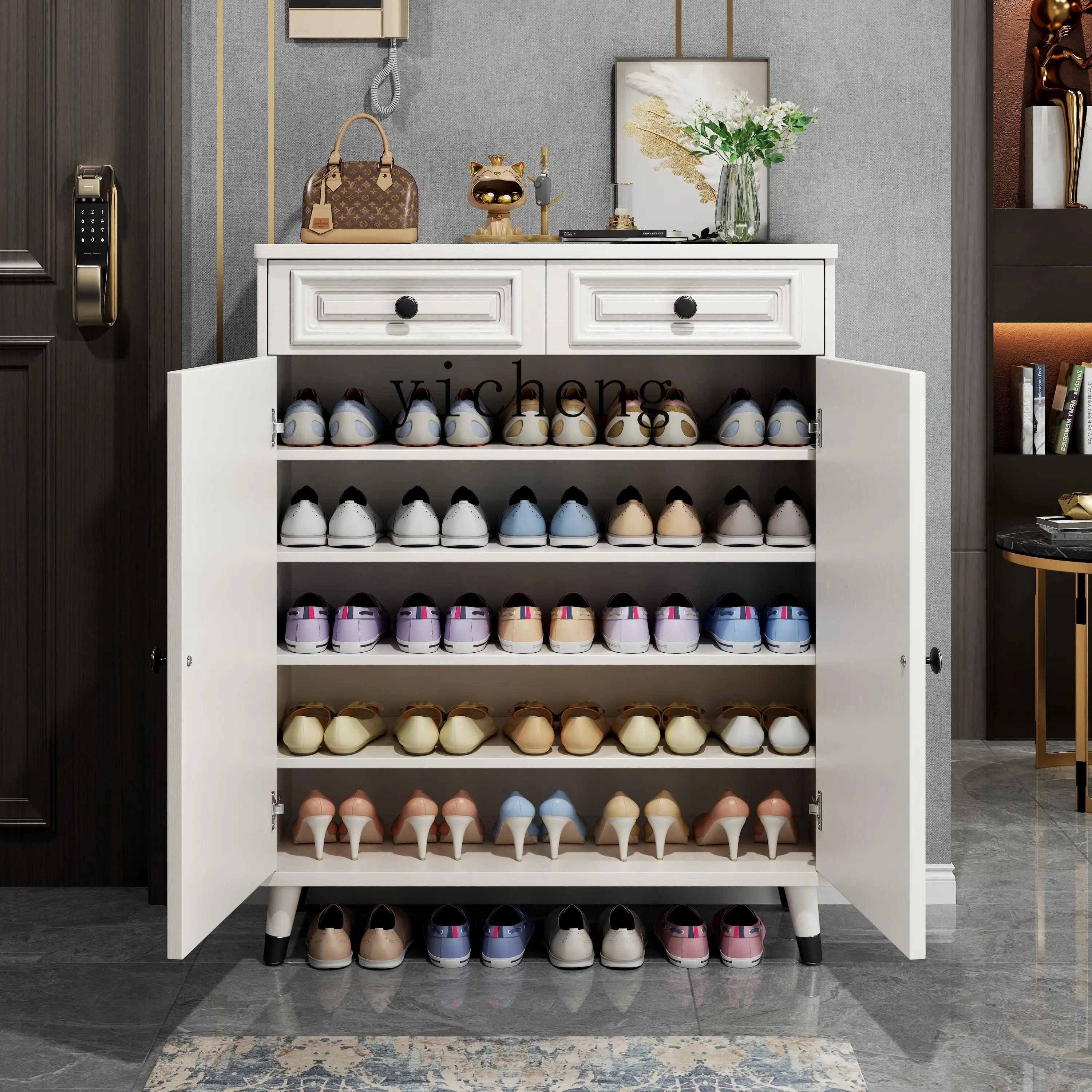 shoe cabinet outer corridor storage porch cabinet large capacity solid wood legs