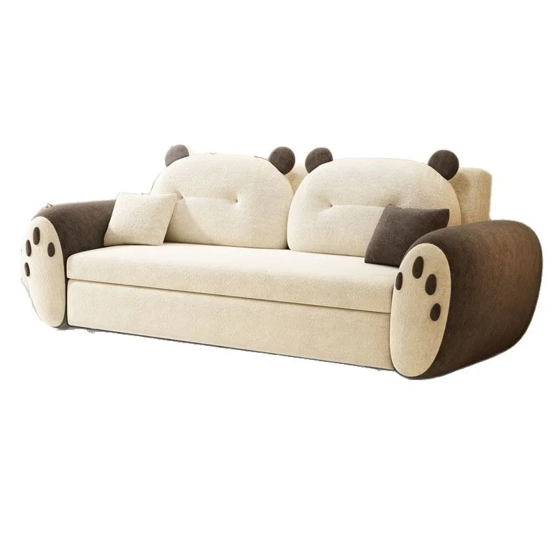 

Cute creamy small apartment living room, multi-functional lamb flannel double straight row new sofa