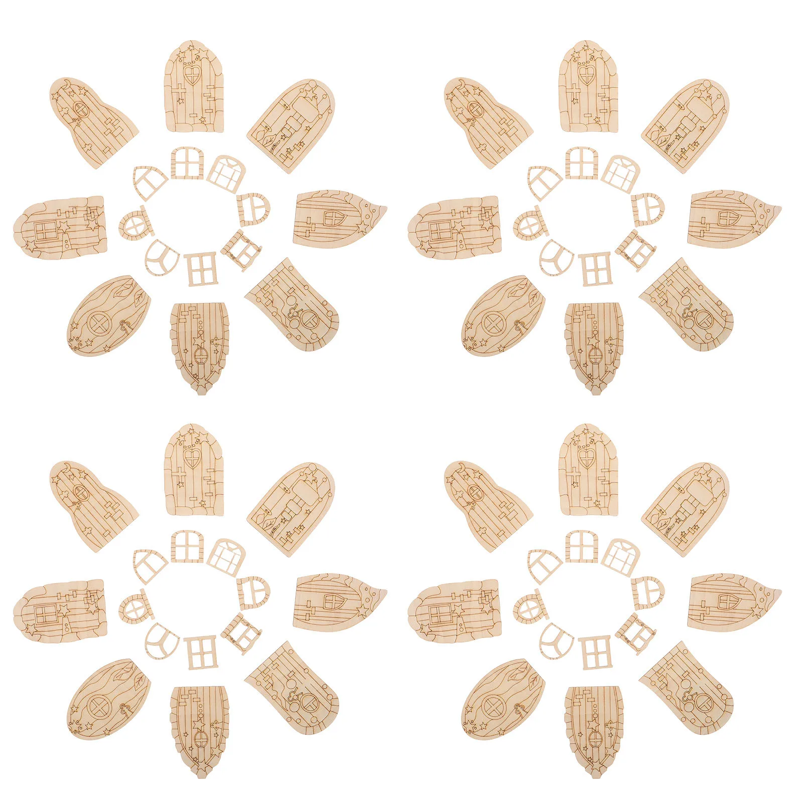 

96pcs Miniature Door Window Set Unfinished Wood Craft Diy Decor For Garden Trees Fairy Doors Outdoor Mini Fairy Door Crafts