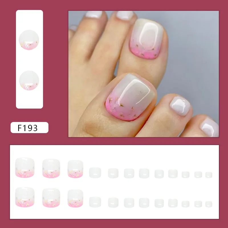 

24pcs French Toe Nails - Blush Pink & Buttercup Floral Design Delicate & Playful Chic (Multi-Size Fit)