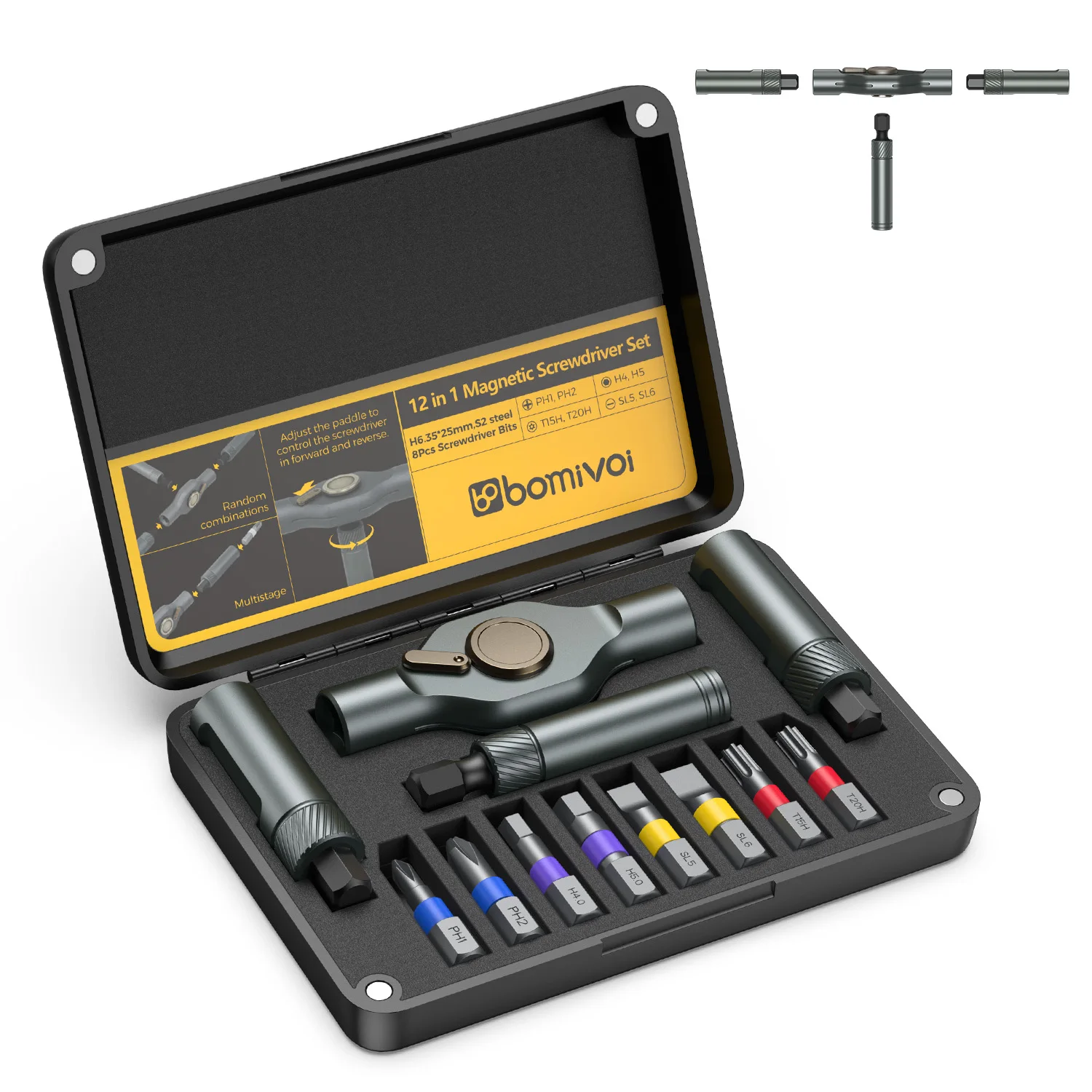 Magnetic Ratchet Screwdriver Set 12 in 1 Portable Mini Repair Tool Kit for Furniture Computer Bicycle