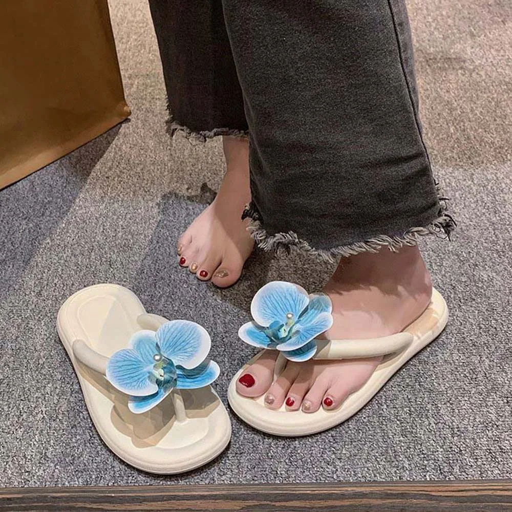 

Sandal Soft Butterfly Orchid Flip Flops Cloth Anti-slip Moth Orchid Household Shoes EVA Thickened Women Flower Slippers Summer