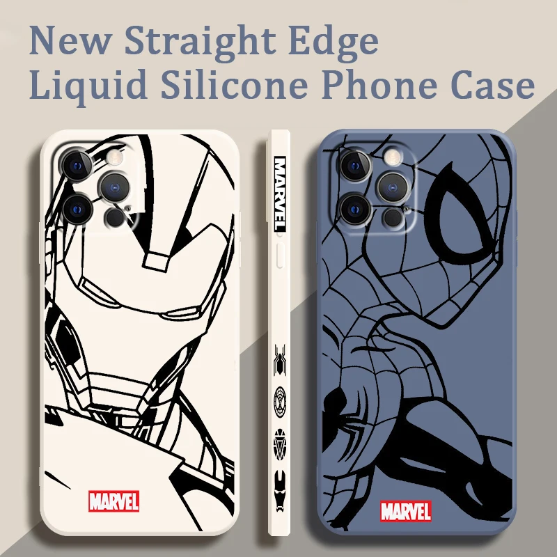 Marvel SpiderMan Iron Man Art Liquid Left Rope For Apple iPhone 15 14 13 12 11 XS XR X 8 7 SE Pro Max Plus Mini TPU Phone Case