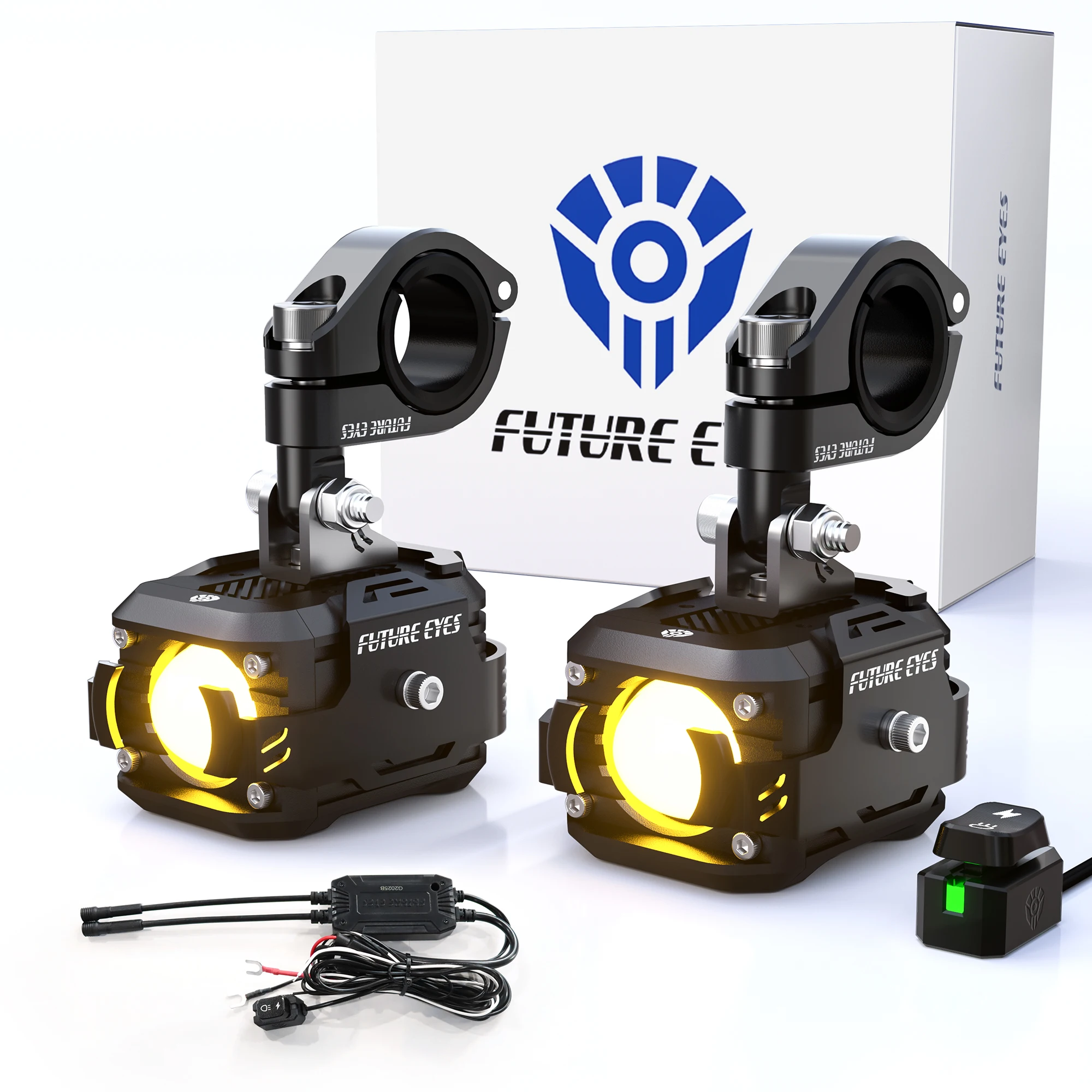 Future Eyes F150 - LED Motorcycle Fog Lights, 360° Adjustable Auxiliary Lights, Waterproof Driving Light for Night Riding