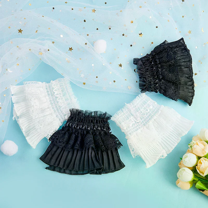Lady Detachable Sleeves Fake Cuffs Female Lace Thin Pleated Flare Sleeve Ruffles Wristband Sweater Blouse Wrist Warmers