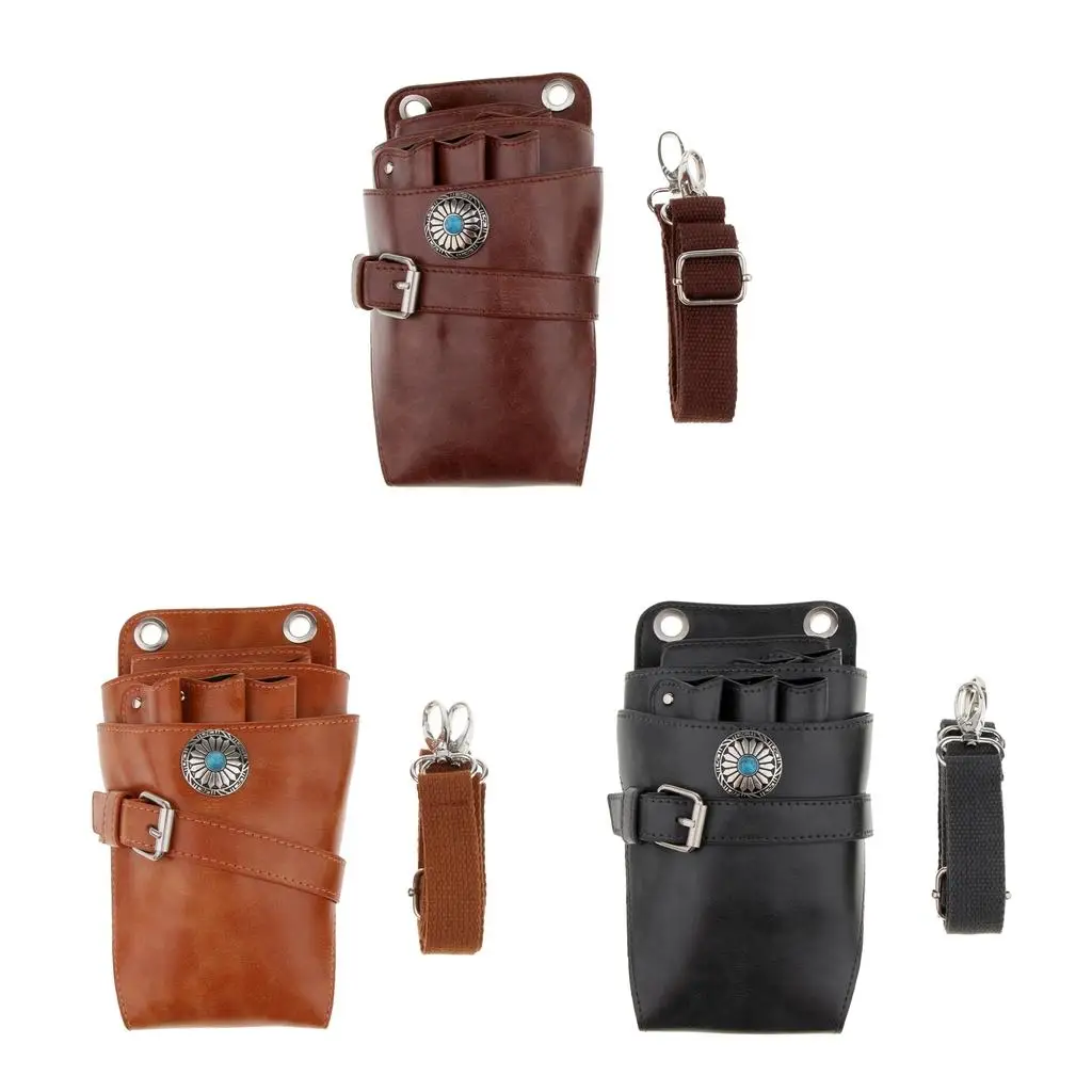 Salon Barber Scissors Pouch Holster Genuine Leather Belt Bag Organizer for Professional Hairdressing Tools and Accessories