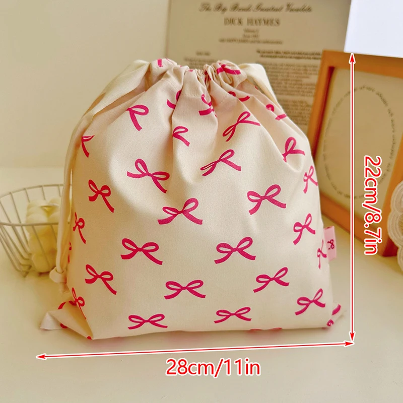 Cute Pink Bowknot Print borsa da viaggio con coulisse per la cura della pelle borsa per il trucco borsa per la conservazione dell\'abbigliamento