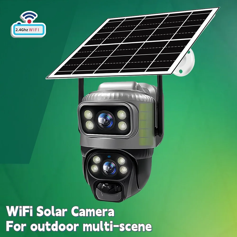 

WiFi Solar Camera Outdoor 8MP HD Built-in Battery Dual Lens Night Vision Surveillance Camera PIR Human Detection v380Pro Camera