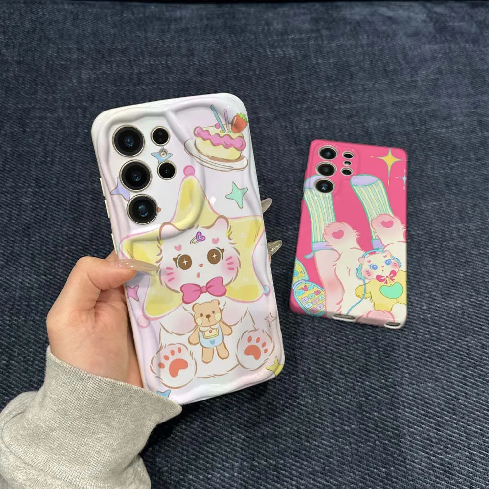 

Cartoon Star Cat Cake Phone Case For Samsung Galaxy S21 S23 S24 S25 S26 FE Lite Plus Ultra 5G Wave Oil Film