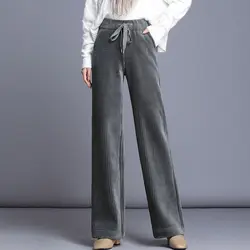 Fluid Corduroy Women's Wide Boot Pants 2025 Vintage Trousers for Women Casual Loose Baggy Aesthetic Trendeez Long Spring Autumn