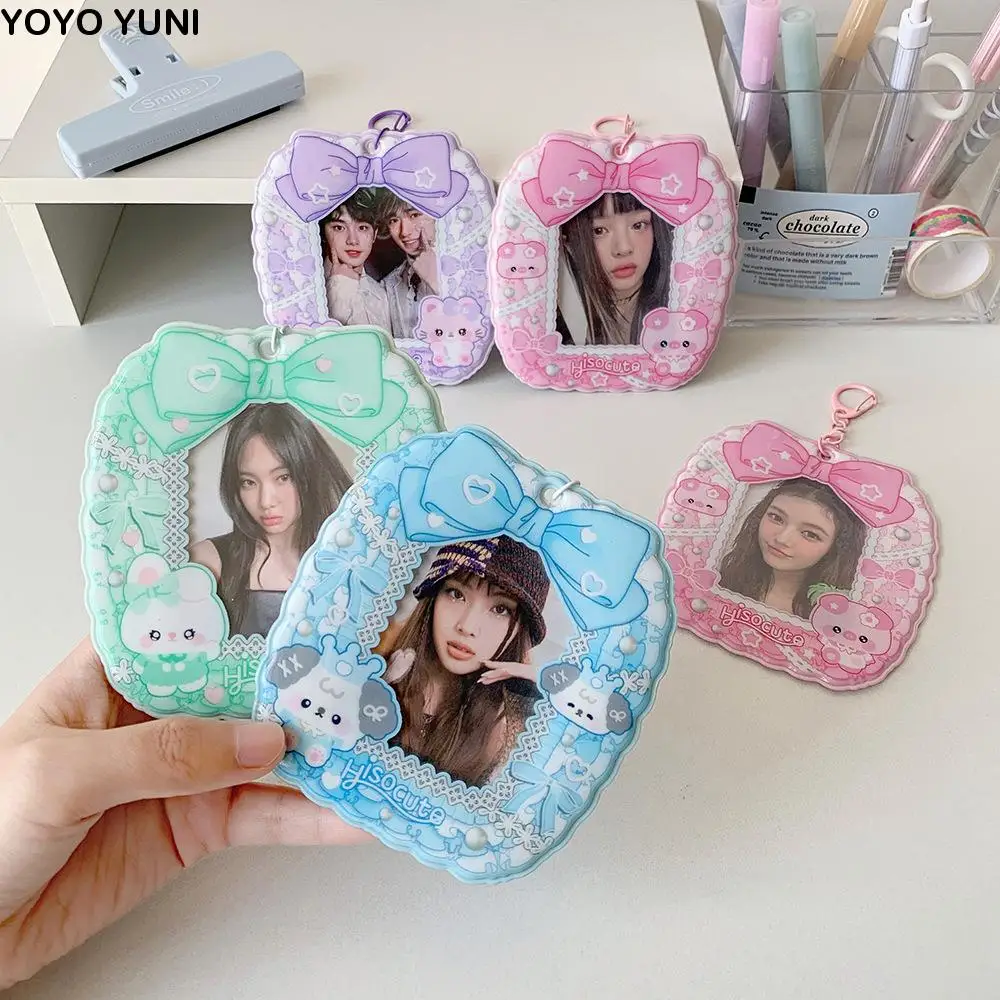 

Bowknot Animals Korean Photocard Holder Keychain Pendant Hanging Decoration Idol Card Display Protector Picture PVC Card Cover